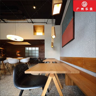 咖啡店吧台桌椅酒吧奶茶店长条吧台桌休闲吧靠墙实木桌高脚椅组合