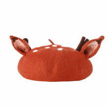 亲子款羊毛毡圣诞森系鹿角耳朵贝雷帽创意帽礼物