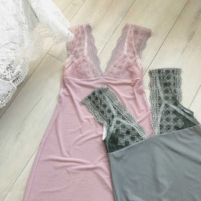 2019夏季新款外贸蕾丝睡裙 女士吊带家居睡衣 性感网纱吊带裙