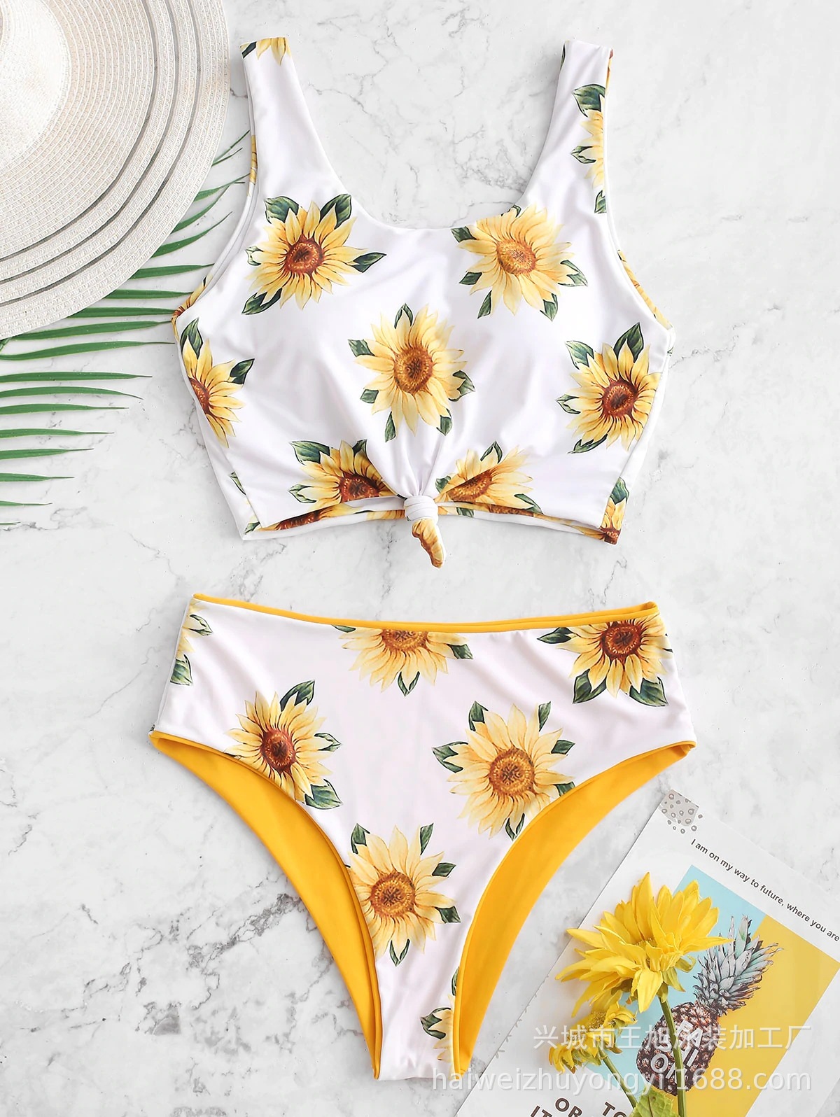 Sunflower Print Bikini Split Sexy Swimwear Women