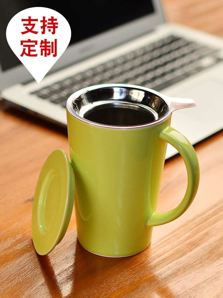 Taza de cerámica de agua taza de café creativa taza de oficina taza de té con tapa barrera de té regalos de fuga