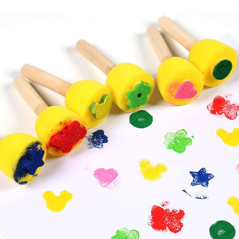 Cross border 6 Wooden handle Flower lovely Graph painting Graffiti sponge seal children draw tool HM021