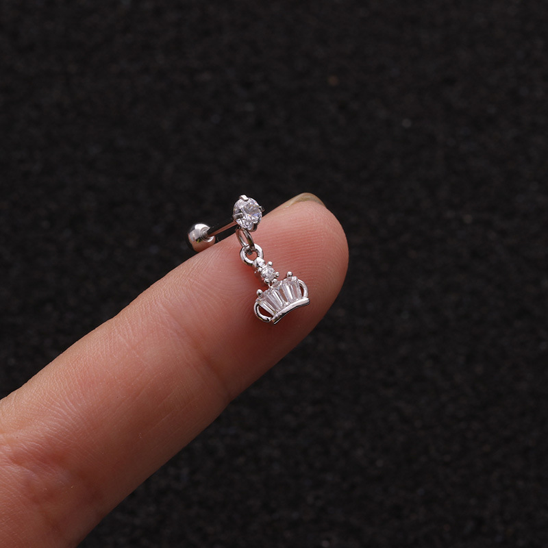 Cross-Border New Stainless Steel Screw Earrings European and American Zircon-Inlaid Pendant Ear Bone