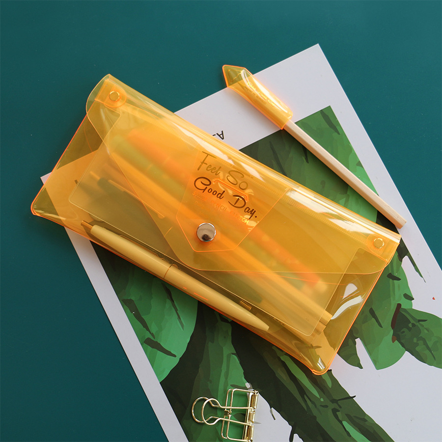 eonbest时尚荧光透明学生笔袋文具包便携搭扣票据化妆收纳