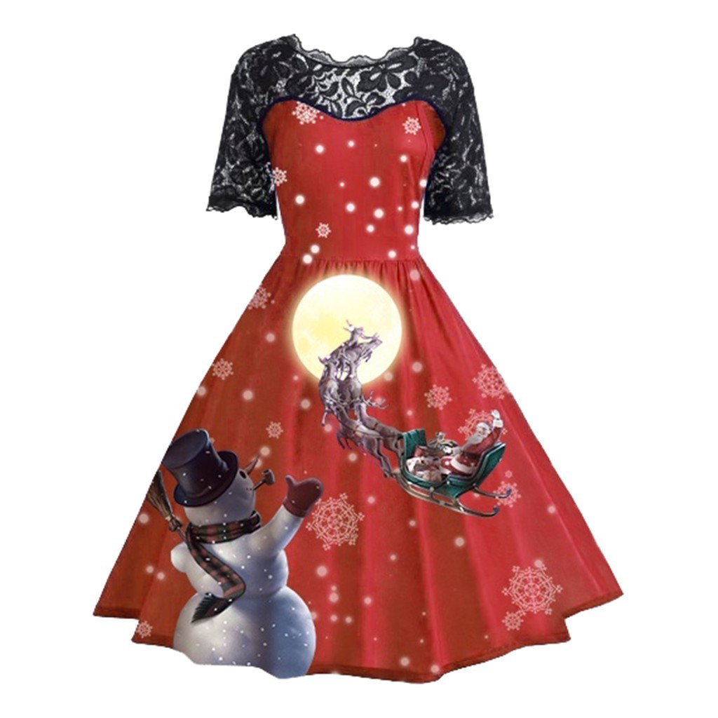 亚马逊爆款速卖通连衣裙圣诞节日礼服女装蕾丝新款圣诞裙INS网红
