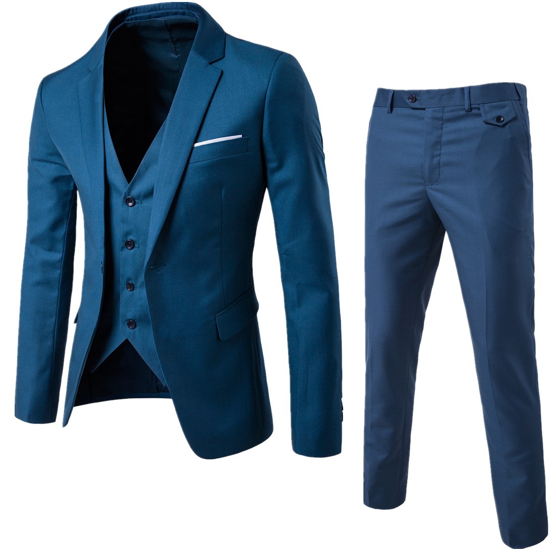 Autumn new 2019 men's suit suit three piece suit men's Korean slim solid color wedding suit trend