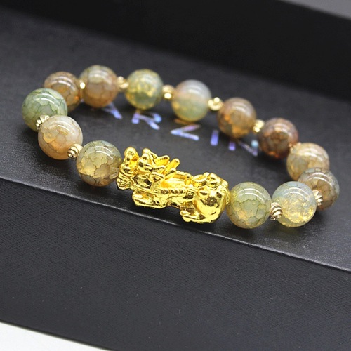 2pcs Gold-plated color crystal jade pixiu bracelets preserving  men and women with lucky couple gold wealth bracelet with imitation chalcedony agate beads hand rope