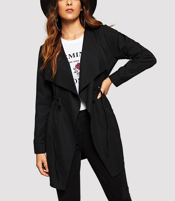 2021 European and American Spring and Autumn New Casual Women's Drawstring Waist Slimming Coat