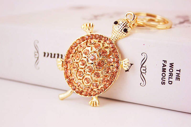 50g Weight Diamond Inlay Material Keychain Classification Alloy, Metal Material Tortoise Pattern Unisex Gender Cute Style White, Peach, Gold Color Tortoise Keychain Alloy Metal Diamond Unisex Cute Keychain 3