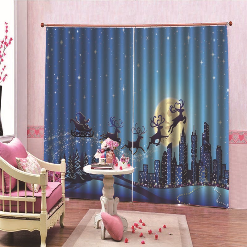超卡通超夜空圣诞主题窗帘源头厂家卧室酒店贸易电商批发代发