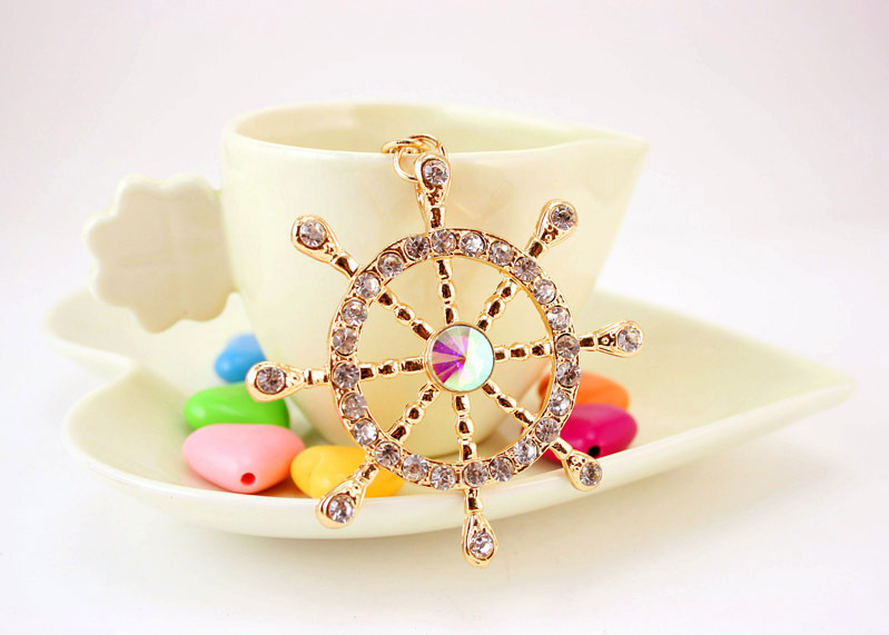 40g Weight Alloy, Metal Material Constellation Pattern Unisex Gender White, Blue Color Korean Diamond-studded Crystal Ship Rudder Nautical Car Metal Pendant Keychain 4