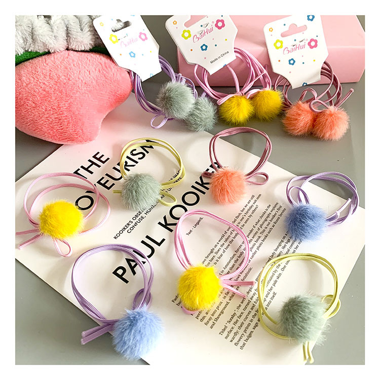 新款皮筋不伤发小女孩两个毛球发圈 儿童双线宽边发绳婴儿饰品批