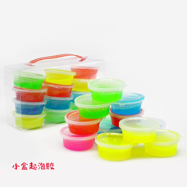 12 cajas 6 colores espuma pegamento portátil en caja tienda de barro caja pequeña traje Delgado burbuja transparente soplado pegamento
