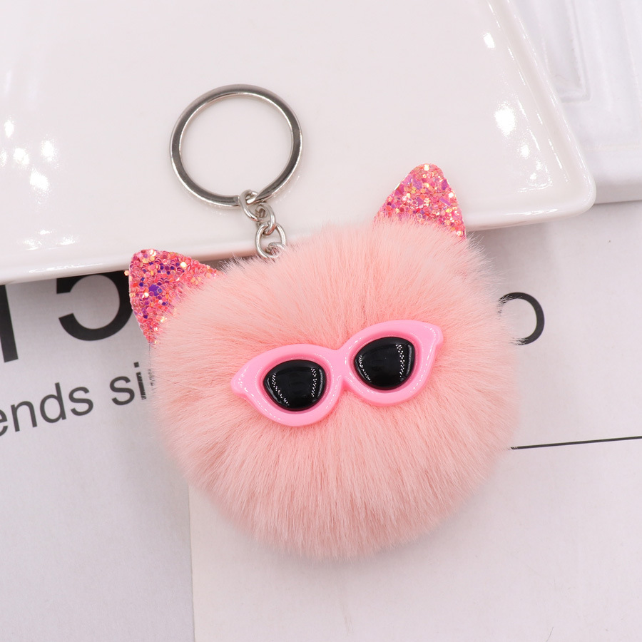 Lindo elfo colgante de peluche simulación conejo piel brillo oído ojo piel bola llavero ropa colgante