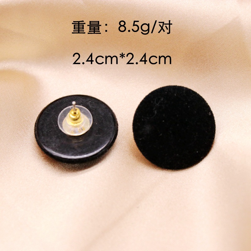 Round Black Flocked 925 Silver Ear Studs Black Fashion Ear Stud Ear Clip display picture 1