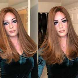假发 欧美女士流行耐热中分长直发尾卷假发头套wig新款欧美假发