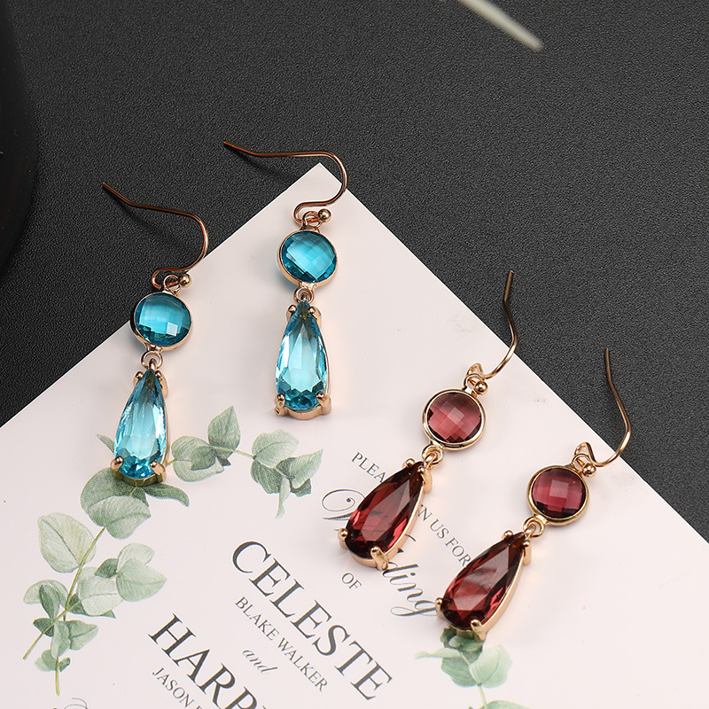 8g Weight Alloy Ear Needle Material Artificial Crystal Inlay Material Drop Earrings Classification 1 Pair Quantity Holiday, Daily Occasion Copper Material Geometric, Water Droplets Pattern Women's Gender Asymmetrical, Plating, Inlay Design Elegant Style Copper Elegant Asymmetrical Plating Inlay Geometric Water Droplets Artificial Crystal Drop Earrings 1
