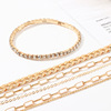 Accessory, metal chain, ankle bracelet, set, European style, simple and elegant design, diamond encrusted