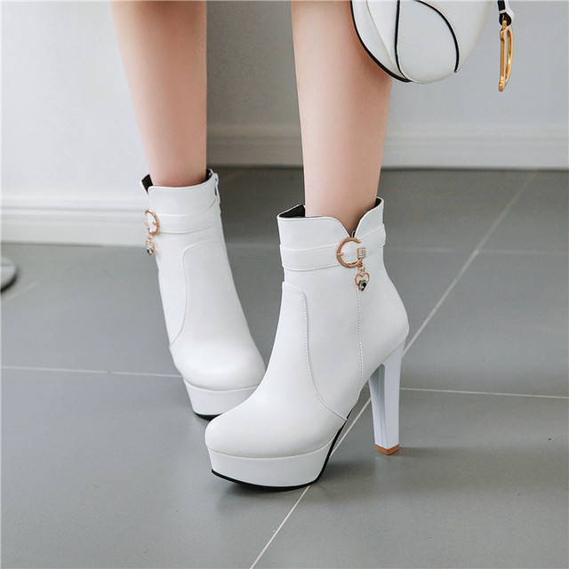 New autumn and winter side zipper short boots high heel thick heel warm round head simple women’s shoes