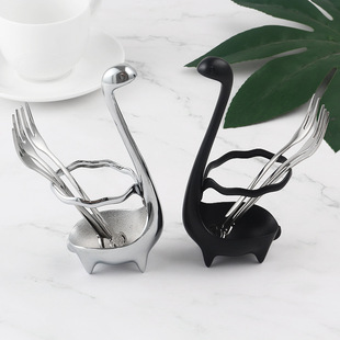 Creative Cute Loch Ness Monster Fruit Fork Set Zinc Alloy Ornaments Cygnus Toothpick Dessert Fork Storage