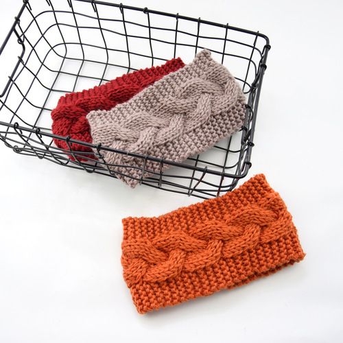 European and American Large Model Crochet Knitted Yarn Headband Ear Cover Elastic Handmade Hair Accessory Warm Autumn Winter Headband