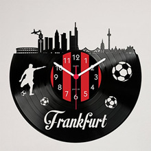 时尚创意复古足球黑胶唱片挂钟 frankfurt足球挂钟表德国法兰克福