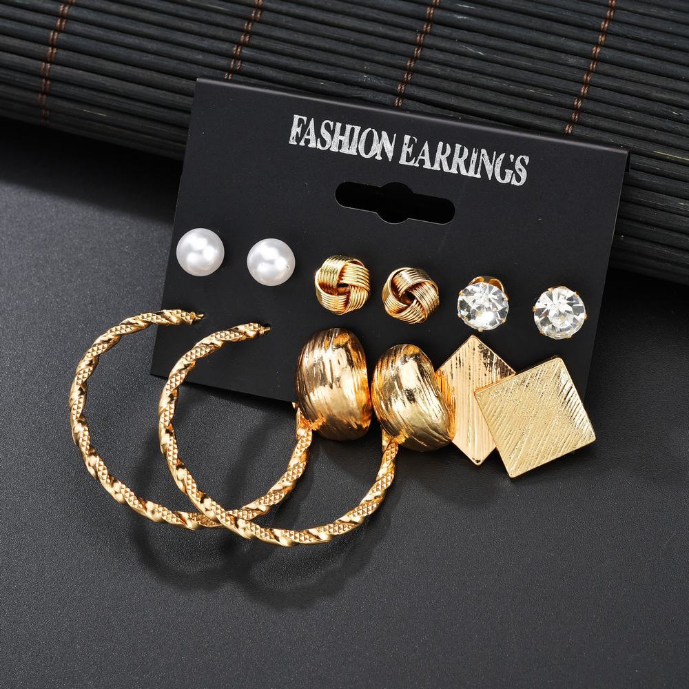 New Fashion Retro Alloy Twist Geometric Rhinestone Ladies Earrings Set Wholesale Yiwu Nihaojewelry Wholesale display picture 5