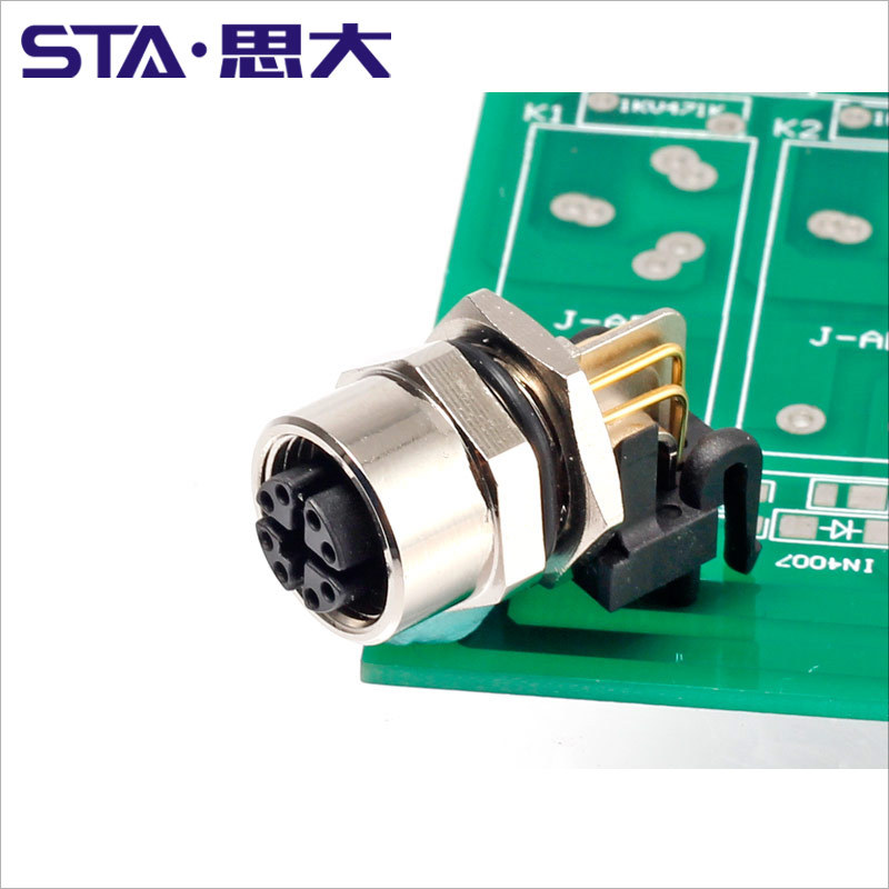 M12 X编码圆形连接器 8pin X-coded弯针母座8芯以太网pcb航空插头