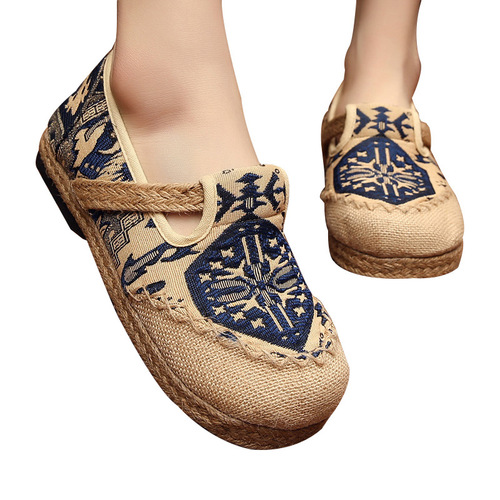 Round head cotton and hemp ethnic women's shoes: Beijing shoes embroidered shoes linen clothing shoes for female