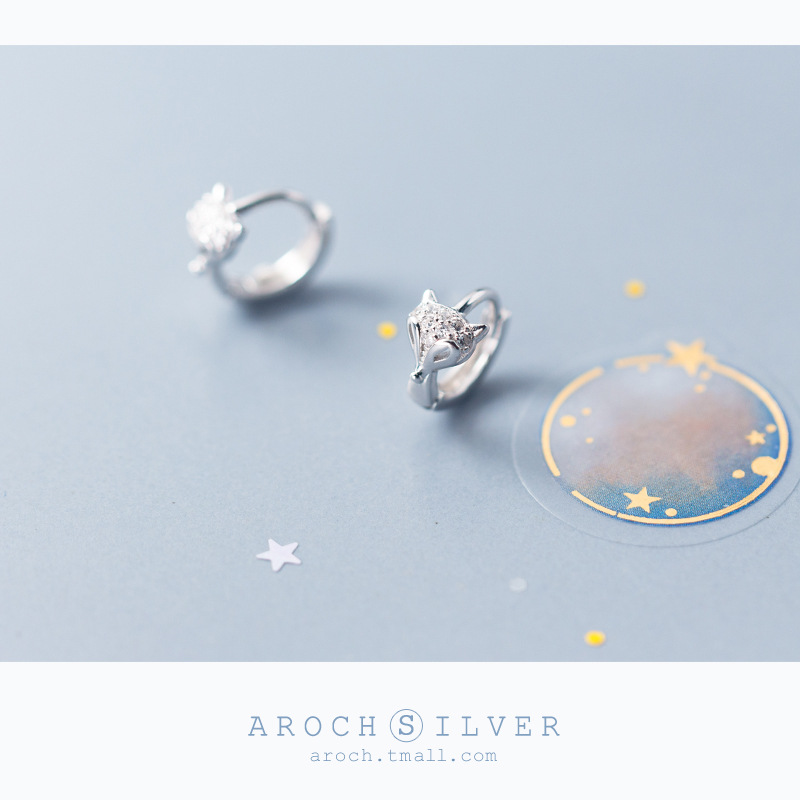 s925 orejas de plata para mujeres lindas orejas de diamante de zorro personalidad temperamento pequeño animal orejas joyerías para orejas G1713