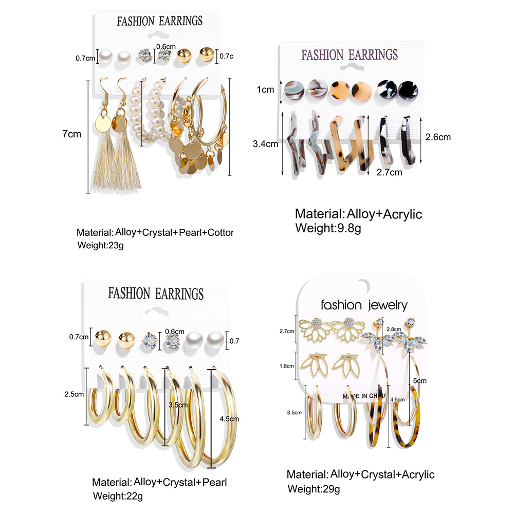 Acrylic Artificial Pearl Circle Tassel Earrings Set 6 Piece Set Hot Selling Earrings Wholesale Nihaojewelry display picture 5