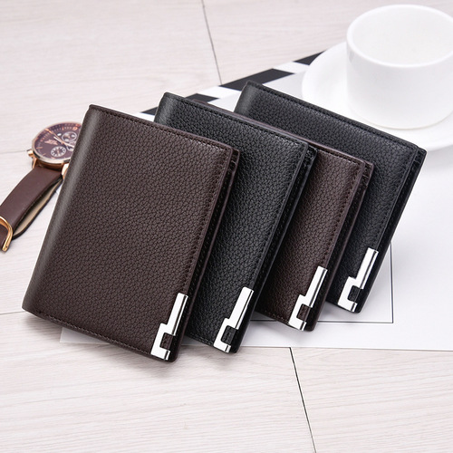 Wallet Men Short Style Wallets with Litchi Texture Wallets Thin Multi-Card Slots Leather Wallets One Piece Shipping Factory Direct Supply 