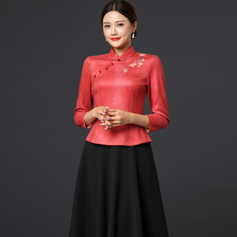 Autumn and winter new pattern Suede Self cultivation Improvement temperament cheongsam jacket Sleeve Tang costume lady jacket