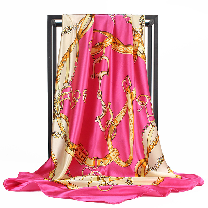 85g Weight Silk Scarf Classification Women's Retro Chains Print Satin Printing Silk Scarf
