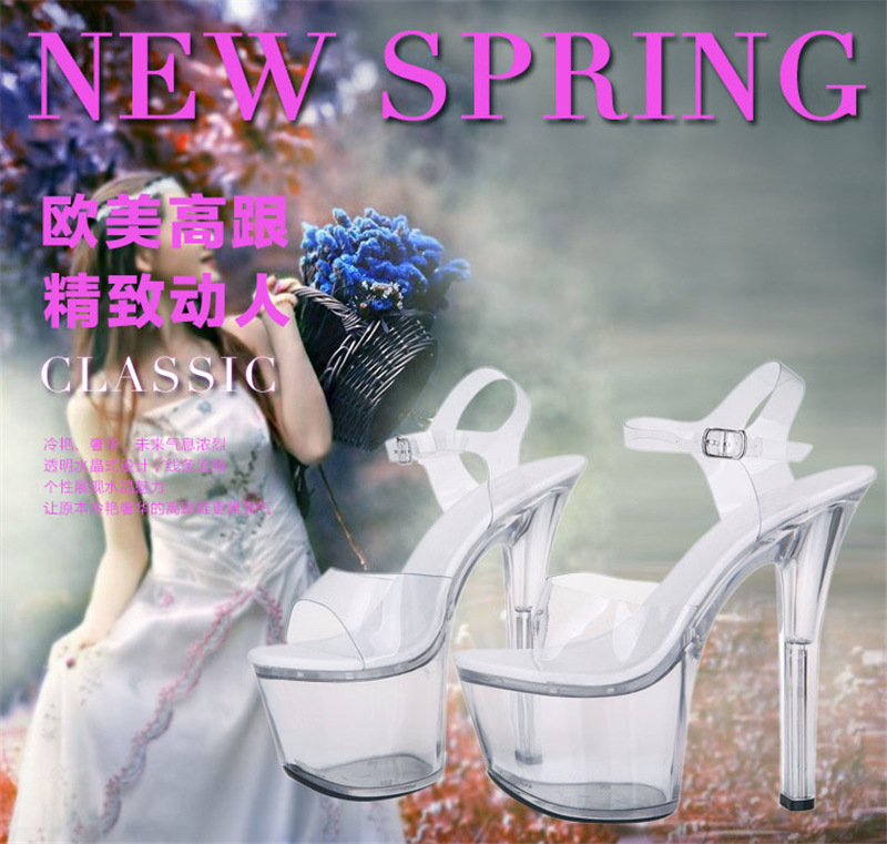 Zapatos de tacón de aguja de cristal de 17cm zapatos de mujer 2020 verano transparente noche sandalias de plataforma de tacón alto