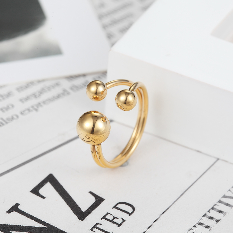6g Weight Vacuum Plating Gold Plating Process 18K Gold Plated Plating Material Vacuum Plating Real Gold Plated 18K Gold Ball 304 Stainless Steel Titanium Steel Fashion Waterproof Non Tarnish Rings