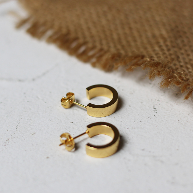 Pendientes De Acero De Titanio De Ancho Plano De Moda Simple 18k Al Por Mayor Nihaojewelry display picture 9