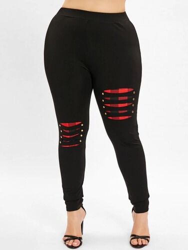 Hot-selling European and American Plus-Size Women's Casual Leggings with Knife-Cut Seams and Contrasting Color Accents, Featuring Rivets