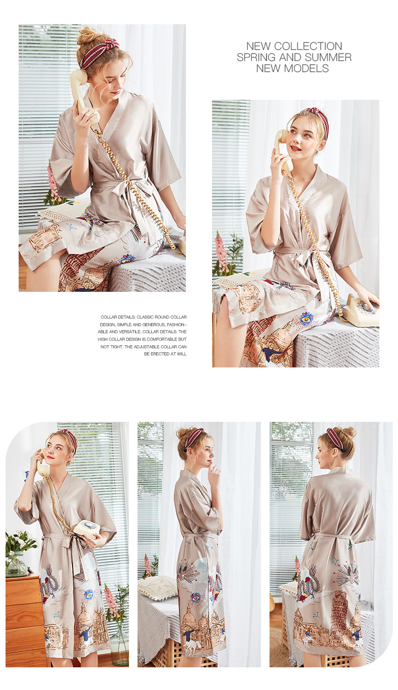 spring and summer long silk pajamas  NSJO8782