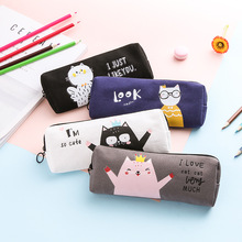0862韩版可爱简约创意猫咪帆布笔袋女学生大容量拉链文具盒铅笔袋