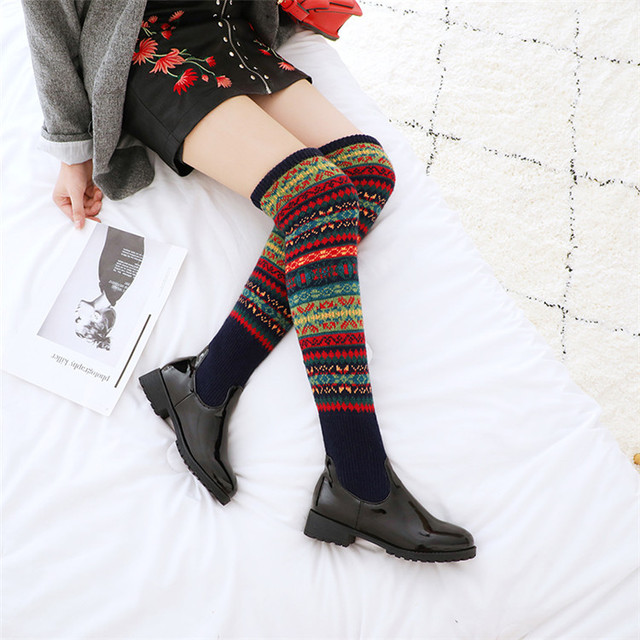 women’s low heel knee high bootshigh thin elastic wool boots