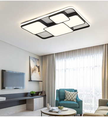 LED簡約長方形吸頂燈臥室燈客廳餐廳燈北歐黑色風格燈現代吸頂燈