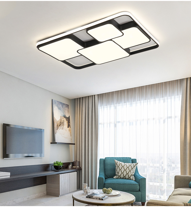 LED簡約長方形吸頂燈臥室燈客廳餐廳燈北歐黑色風格燈現代吸頂燈