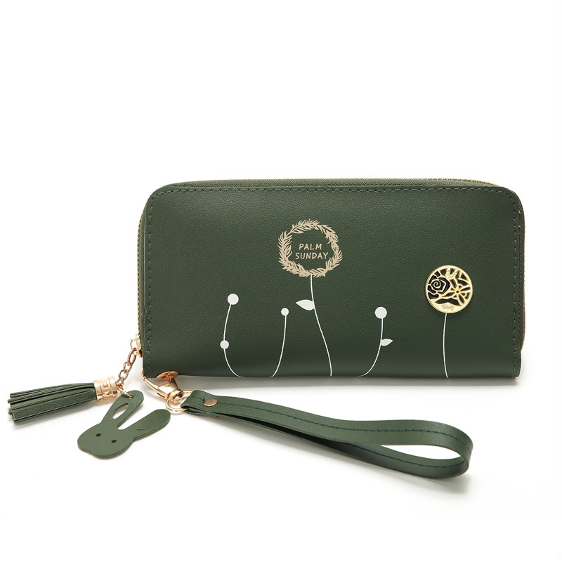 93g Weight Polyester Lining Material Zipper Closure Type Business Occasion Pu Leather Material Solid Color Pattern Women'S Gender Square Shape Dark Grey, Grey, Rose Red, Pink, Green, Blue, Yellow, Black Color Korean Printing Medium Long Single Pull Wallet Wholesale 27