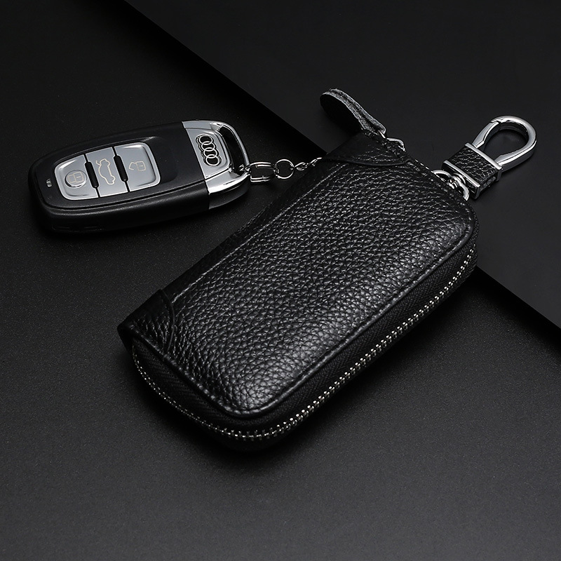 Caja de llave de cuero genuino Cremallera de los hombres al por mayor multifuncional caja de la llave del coche Personalización de llavero de cuero genuino de negocios de las mujeres