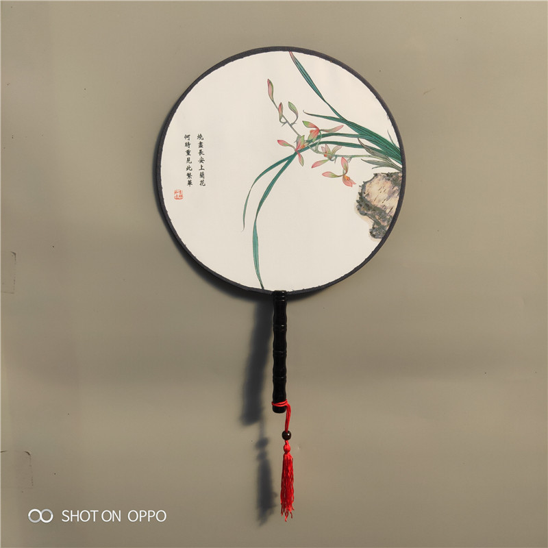 跨境電商 雙面精品絹布團扇子 宮廷風扇 圓扇舞蹈旗袍走秀扇