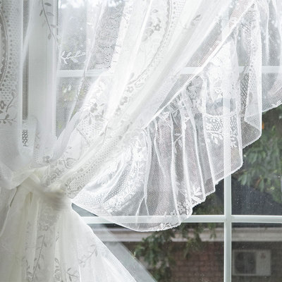美式乡村环荷叶边经编蕾丝窗纱田园白沙法式洛可可复古花镂空窗帘