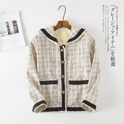 2021 spring and autumn new pattern Navy collar coat spring and autumn temperament have cash less than that is registered in the accounts Tweed Hit color Easy jacket