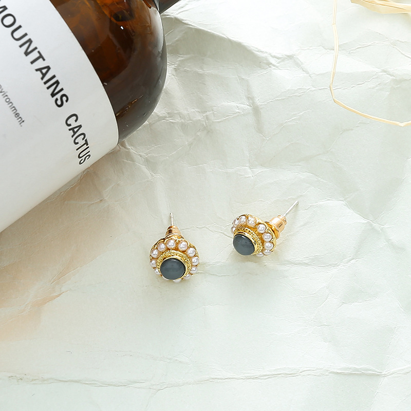 925银针珍珠树脂圆形耳钉