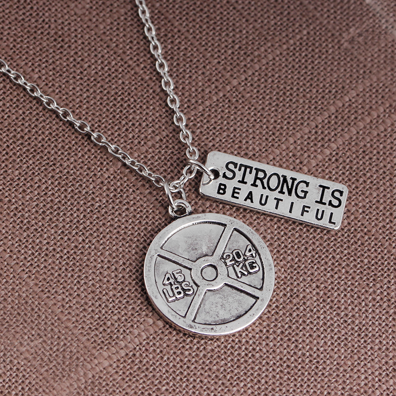 New fashion Weakness is a choice English alphabet small kettlebell necklace nihaojewelry wholesale